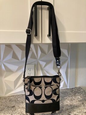 Coach Signature Canvas Crossbody Bag in Black and Gray